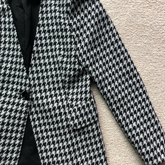 Express Black White Gray Tweed Jacket Blazer Woven Wool Blend 1 Button Jacquard - Picture 3 of 16